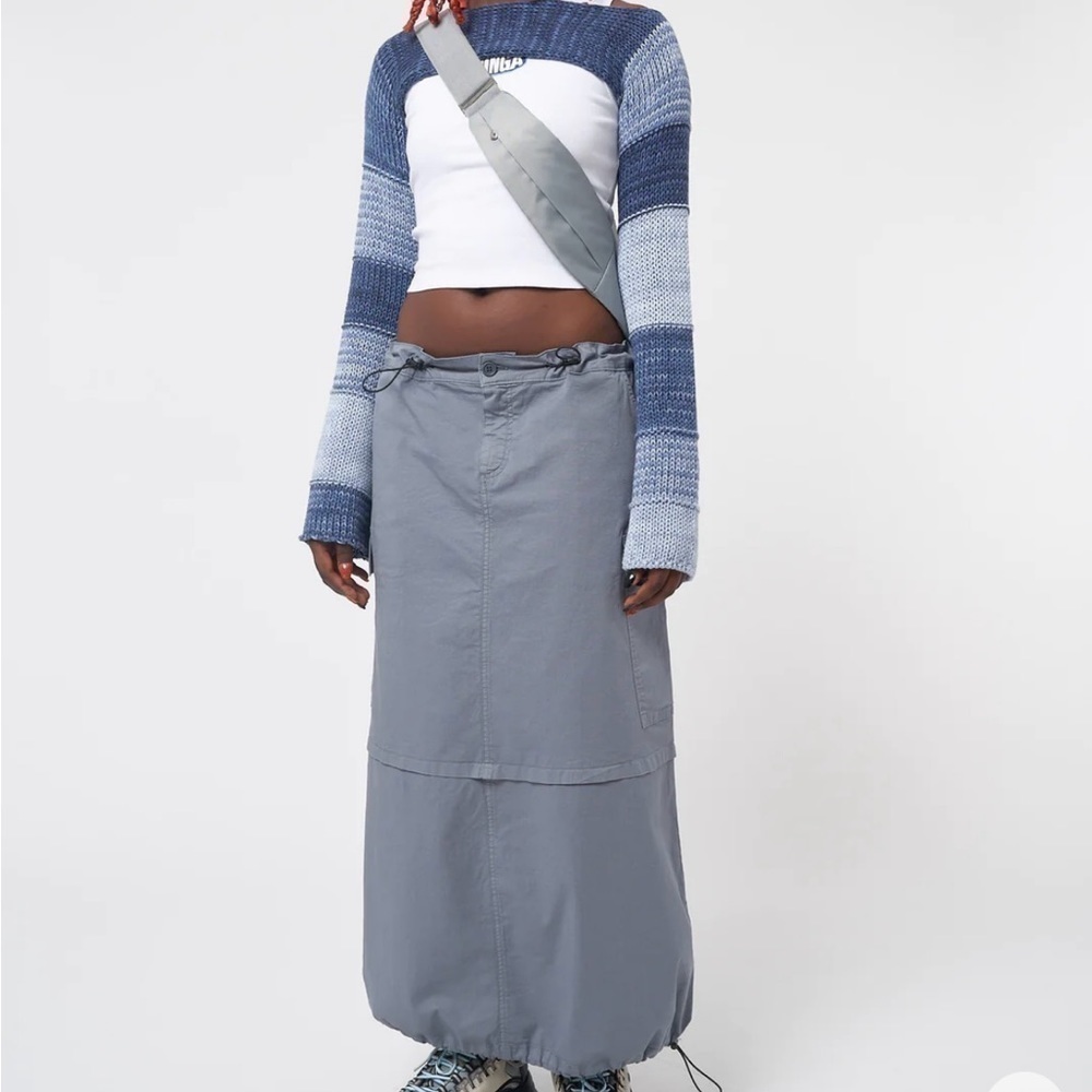 Long Drawstring Hem Maxi Skirt in Slate Blue